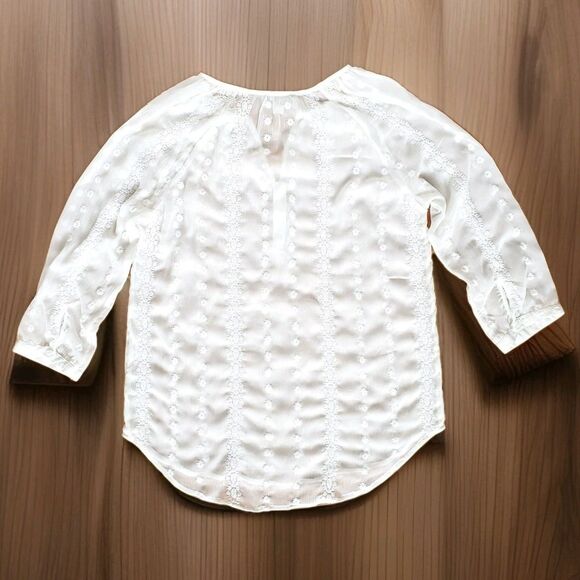 Sheer Embroidered Top M Popover 3/4 Sleeve Gauzy Boho Fairy Etherial Coverup - Picture 2 of 16